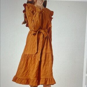 Hayden girls textured ruffled tie waist dress in camel brown sz M